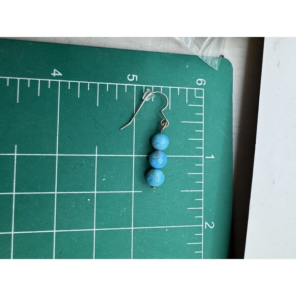 Blue Turquoise Bead Stacked Drop Earrings Sterling Silver Boho Southwest Minimal - Picture 5 of 8